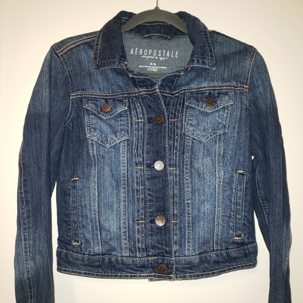 Aeropostale Denim Jean Jacket Cropped Blue Size XS-S 100% Cotton Fall Y2k Street